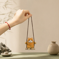 Hanging Cat Swing Ornament – Wooden Cat Decor in 2 Colors