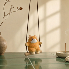 Hanging Cat Swing Ornament – Wooden Cat Decor in 2 Colors