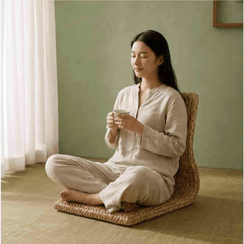Banana Leaf Woven Tatami Floor Chair – Natural Zen Meditation Seat - Innerbillion