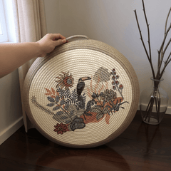 Bird & Botanical Meditation Cushion – Round Floor Pillow for Relaxation - Innerbillion