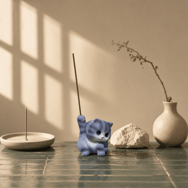 Blue Gray Kitten Incense Holder – Cute Mini Zen Desk Decor - Innerbillion