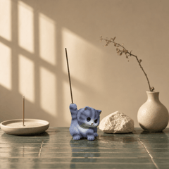 Blue Gray Kitten Incense Holder – Cute Mini Zen Desk Decor - Innerbillion