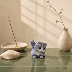 Blue Gray Kitten Incense Holder – Cute Mini Zen Desk Decor - Innerbillion
