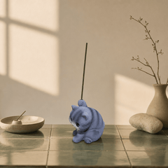 Blue Gray Kitten Incense Holder – Cute Mini Zen Desk Decor - Innerbillion
