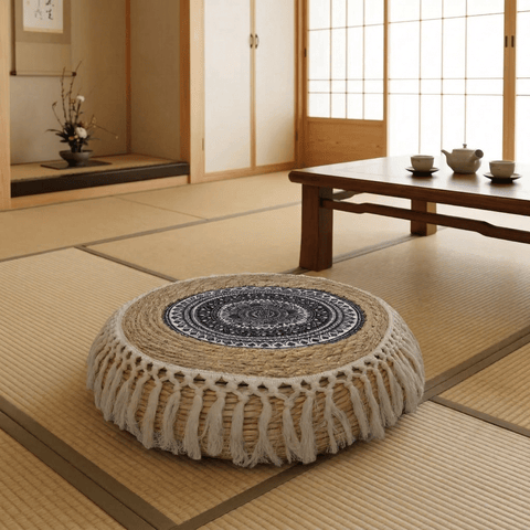 Boho Woven Mandala Floor Cushion – Heavy Duty Zen Meditation Pouf - Innerbillion