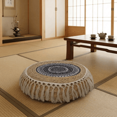 Boho Woven Mandala Floor Cushion – Heavy Duty Zen Meditation Pouf - Innerbillion