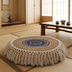 Boho Woven Mandala Floor Cushion – Heavy Duty Zen Meditation Pouf - Innerbillion
