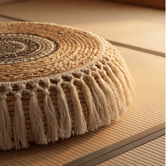 Boho Woven Mandala Floor Cushion – Heavy Duty Zen Meditation Pouf - Innerbillion