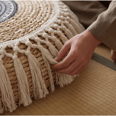 Boho Woven Mandala Floor Cushion – Heavy Duty Zen Meditation Pouf - Innerbillion