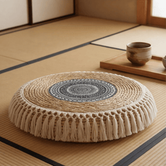 Boho Woven Mandala Floor Cushion – Heavy Duty Zen Meditation Pouf - Innerbillion