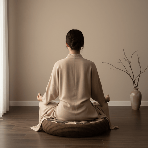 Bold Floral Meditation Cushion – Round Floor Seat for Relaxation - Innerbillion