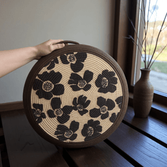 Bold Floral Meditation Cushion – Round Floor Seat for Relaxation - Innerbillion