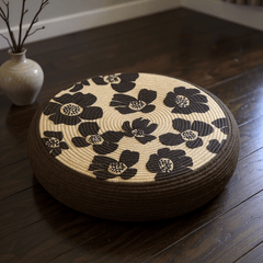 Bold Floral Meditation Cushion – Round Floor Seat for Relaxation - Innerbillion