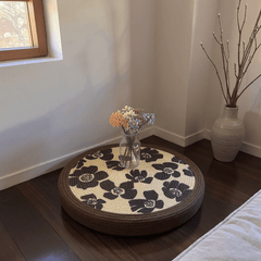 Bold Floral Meditation Cushion – Round Floor Seat for Relaxation - Innerbillion