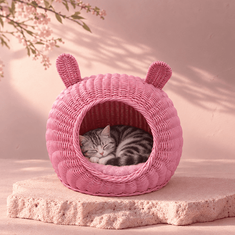 Bunny Ear Woven Pet House – Cozy Cat & Small Dog Bed - Innerbillion