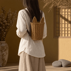 Cat Ear Woven Pet Backpack Basket – Small Carrier for Kittens & Hamsters - Innerbillion