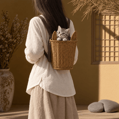 Cat Ear Woven Pet Backpack Basket – Small Carrier for Kittens & Hamsters - Innerbillion