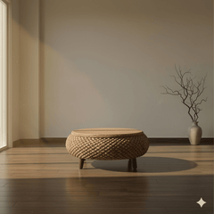 Coffee Brown Zen Woven Storage Tea Table – Tatami Floor Table with Cushions - Innerbillion
