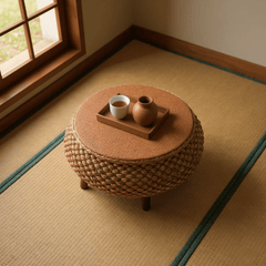 Coffee Brown Zen Woven Storage Tea Table – Tatami Floor Table with Cushions - Innerbillion