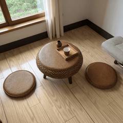 Coffee Brown Zen Woven Storage Tea Table – Tatami Floor Table with Cushions - Innerbillion
