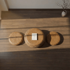 Coffee Brown Zen Woven Storage Tea Table – Tatami Floor Table with Cushions - Innerbillion