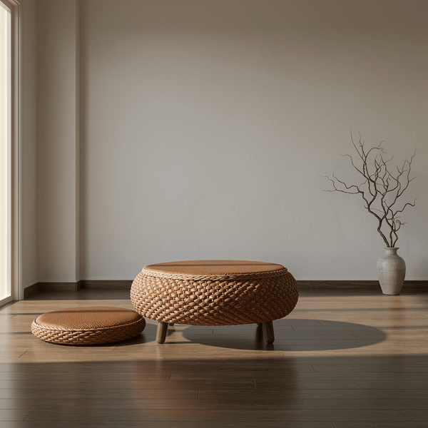 Coffee Brown Zen Woven Storage Tea Table – Tatami Floor Table with Cushions - Innerbillion