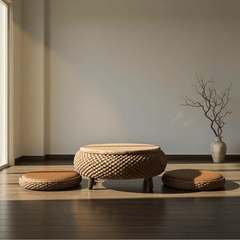 Coffee Brown Zen Woven Storage Tea Table – Tatami Floor Table with Cushions - Innerbillion