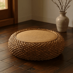 Coffee Rattan Meditation Cushion – Round Floor Seat for Relaxation - Innerbillion
