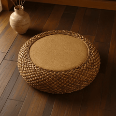 Coffee Rattan Meditation Cushion – Round Floor Seat for Relaxation - Innerbillion