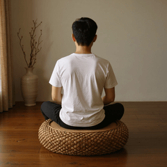 Coffee Rattan Meditation Cushion – Round Floor Seat for Relaxation - Innerbillion