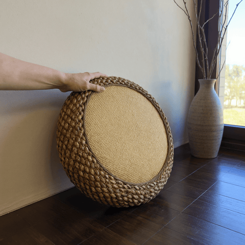 Coffee Rattan Meditation Cushion – Round Floor Seat for Relaxation - Innerbillion