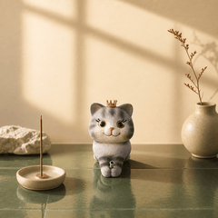 Crown Cat Incense Holder – Cute Kawaii Zen Desk Decor - Innerbillion