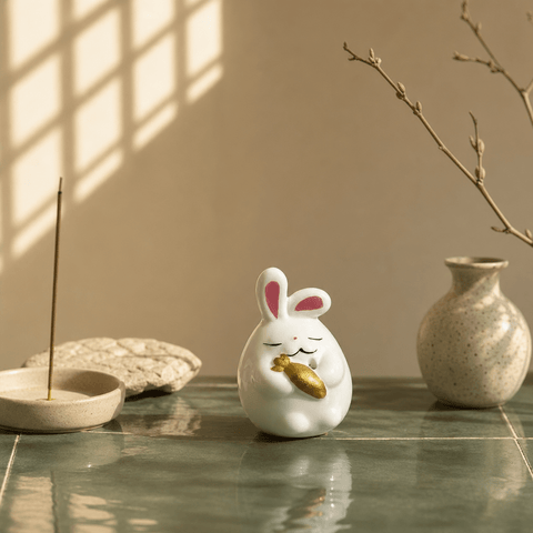 Cute Ceramic Bunny Incense Holder – Lucky Zen Desk Decor & Kawaii Incense Burner - Innerbillion