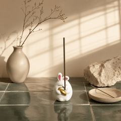 Cute Ceramic Bunny Incense Holder – Lucky Zen Desk Decor & Kawaii Incense Burner - Innerbillion