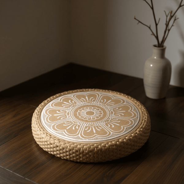 Floral Mandala Meditation Cushion – Round Floor Seat for Relaxation - Innerbillion