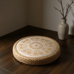 Floral Mandala Meditation Cushion – Round Floor Seat for Relaxation - Innerbillion
