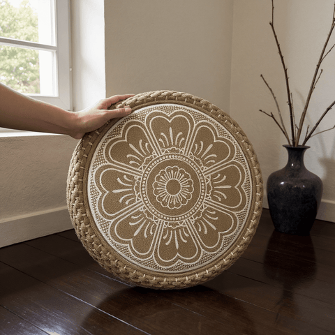 Floral Mandala Meditation Cushion – Round Floor Seat for Relaxation - Innerbillion