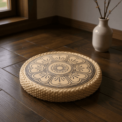 Floral Mandala Meditation Cushion – Round Floor Seat for Relaxation - Innerbillion