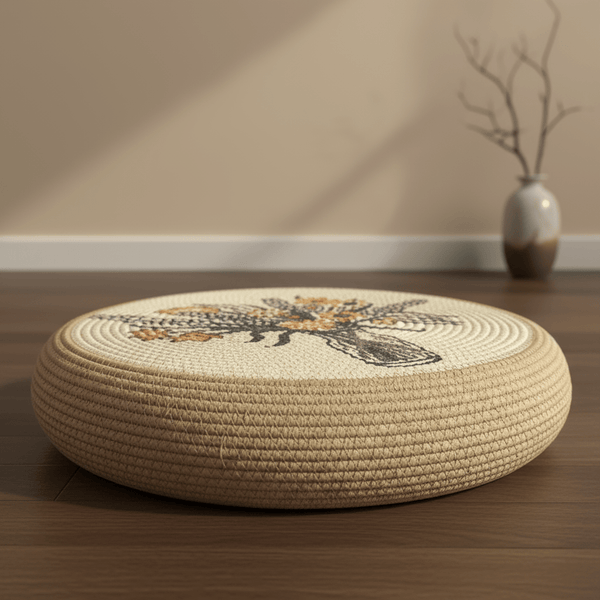 Floral Meditation Cushion – Round Floor Pillow for Relaxation - Innerbillion
