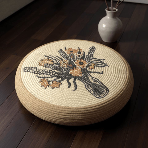 Floral Meditation Cushion – Round Floor Pillow for Relaxation - Innerbillion
