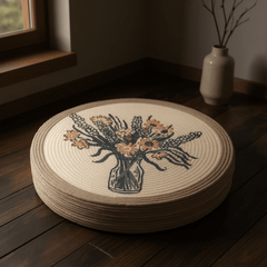 Floral Meditation Cushion – Round Floor Pillow for Relaxation - Innerbillion