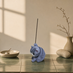 Blue Gray Kitten Incense Holder – Cute Mini Zen Desk Decor