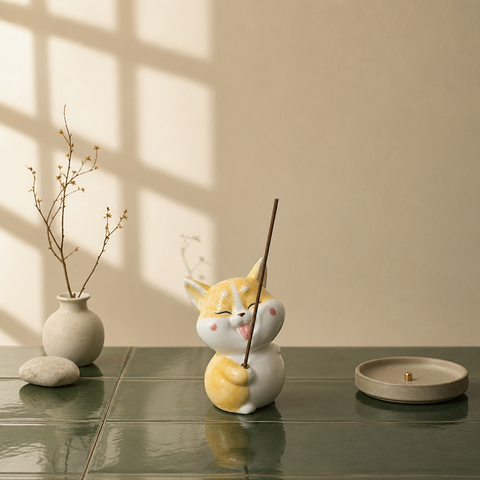 Smiling Cat Incense Holder – Cute Kawaii Zen Desk Decor