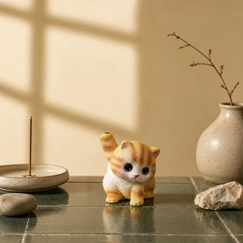 Mini Orange Kitten Incense Holder – Cute Zen Desk Decor