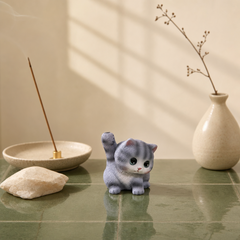 Blue Gray Kitten Incense Holder – Cute Mini Zen Desk Decor