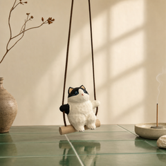 Hanging Cat Swing Ornament – Wooden Cat Decor in 2 Colors