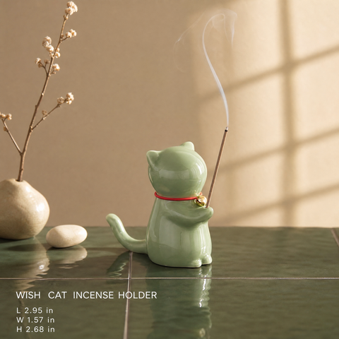 Wishing Cat Incense Holder – Cute Lucky Cat Zen Desk Decor