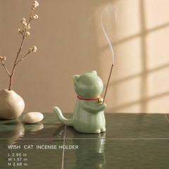 Wishing Cat Incense Holder – Cute Lucky Cat Zen Desk Decor