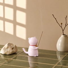 Wishing Cat Incense Holder – Cute Lucky Cat Zen Desk Decor