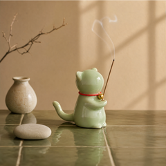 Wishing Cat Incense Holder – Cute Lucky Cat Zen Desk Decor